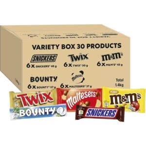 M&M's, Snickers, Twix & More, Mixed Chocolate Bar Variety Bulk Box, Chocolate Gift, 30 Bars, 1.4kg